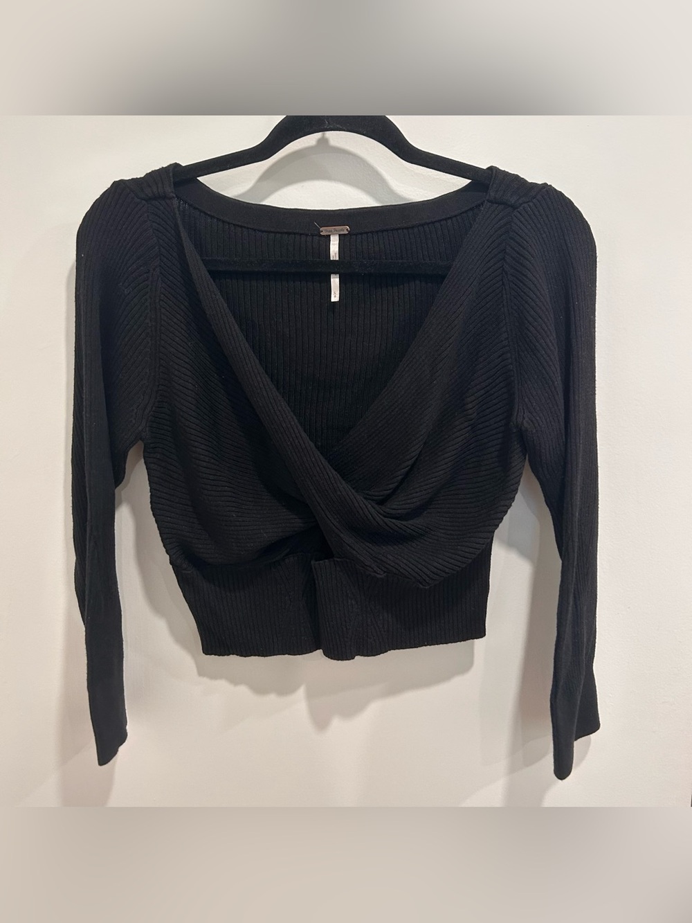 Free People Black Ribbed Twist-Front Crop Top